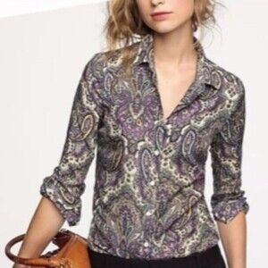 J Crew Women's Paisley Print Button Up Long Sleeve Blouse Top 0